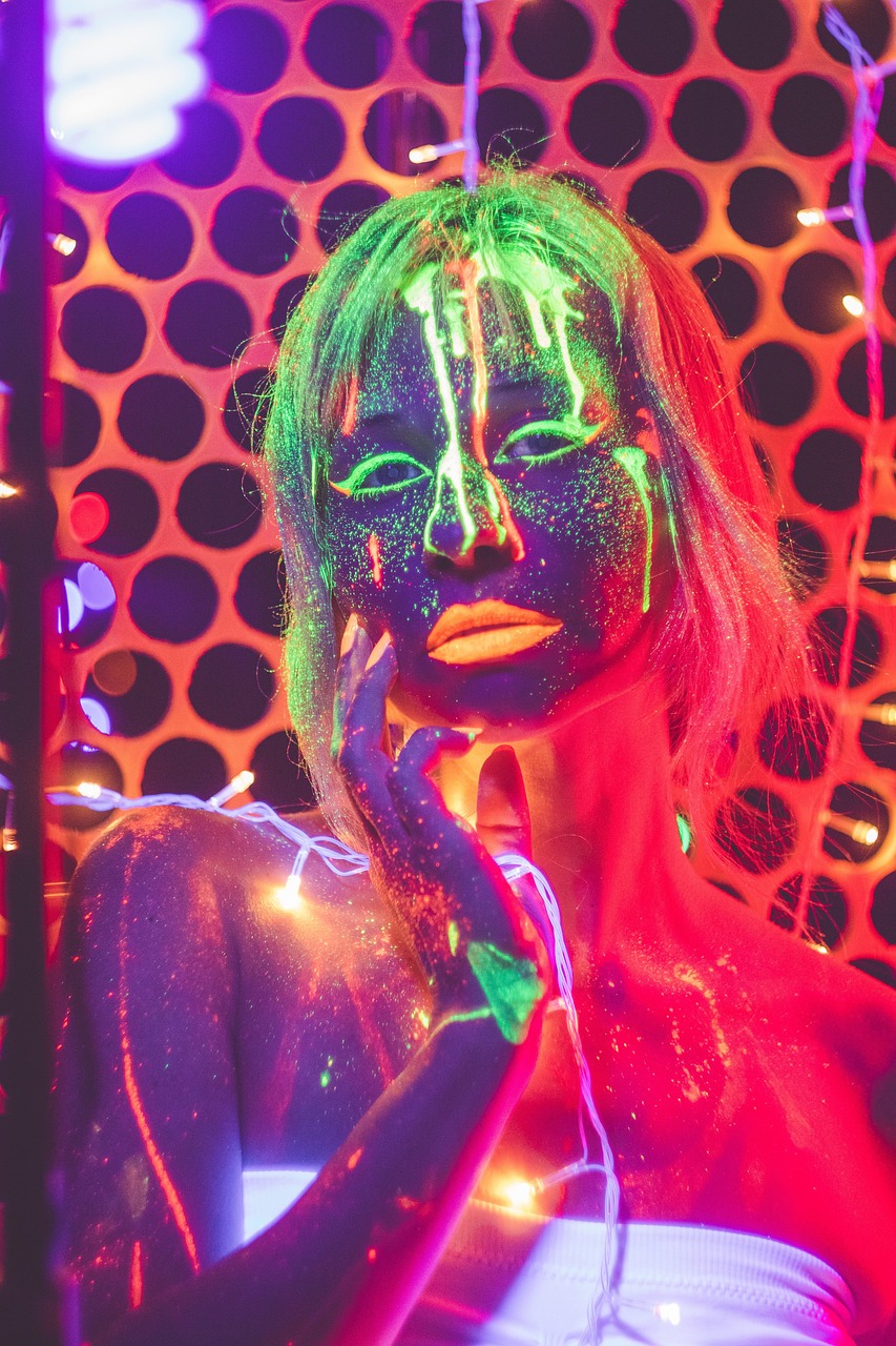 neon, club, lights, bokeh, fairy lights, phosphoric body painting, glowing body art, neon body painting, model, young woman, ultraviolet, lighting, phosphor, disco, art, ultraviolet, ultraviolet, ultraviolet, ultraviolet, ultraviolet, disco, disco
